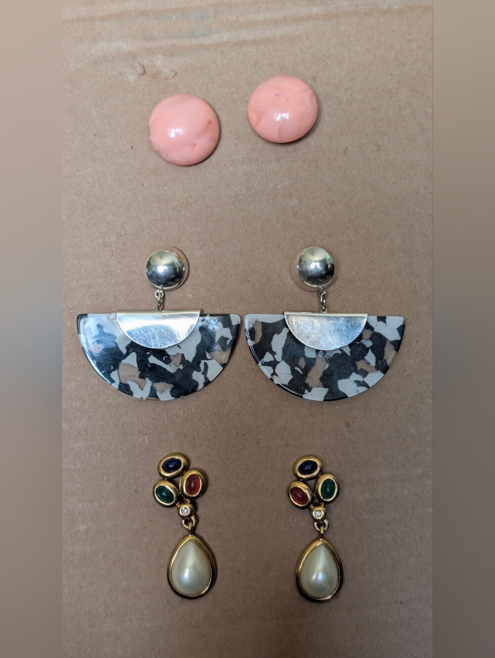 Stylish Black & White Marbled Half-Moon Drop Earrings